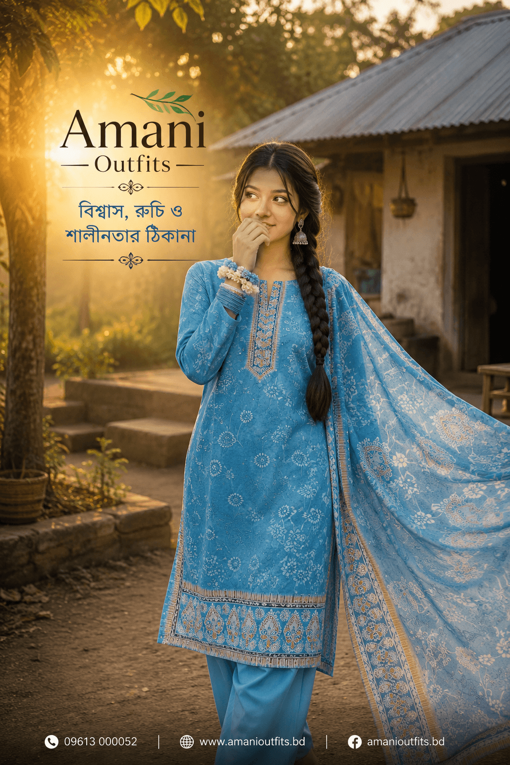 প্রিমিয়াম স্কাই ব্লু পেইসলি থ্রি-পিস