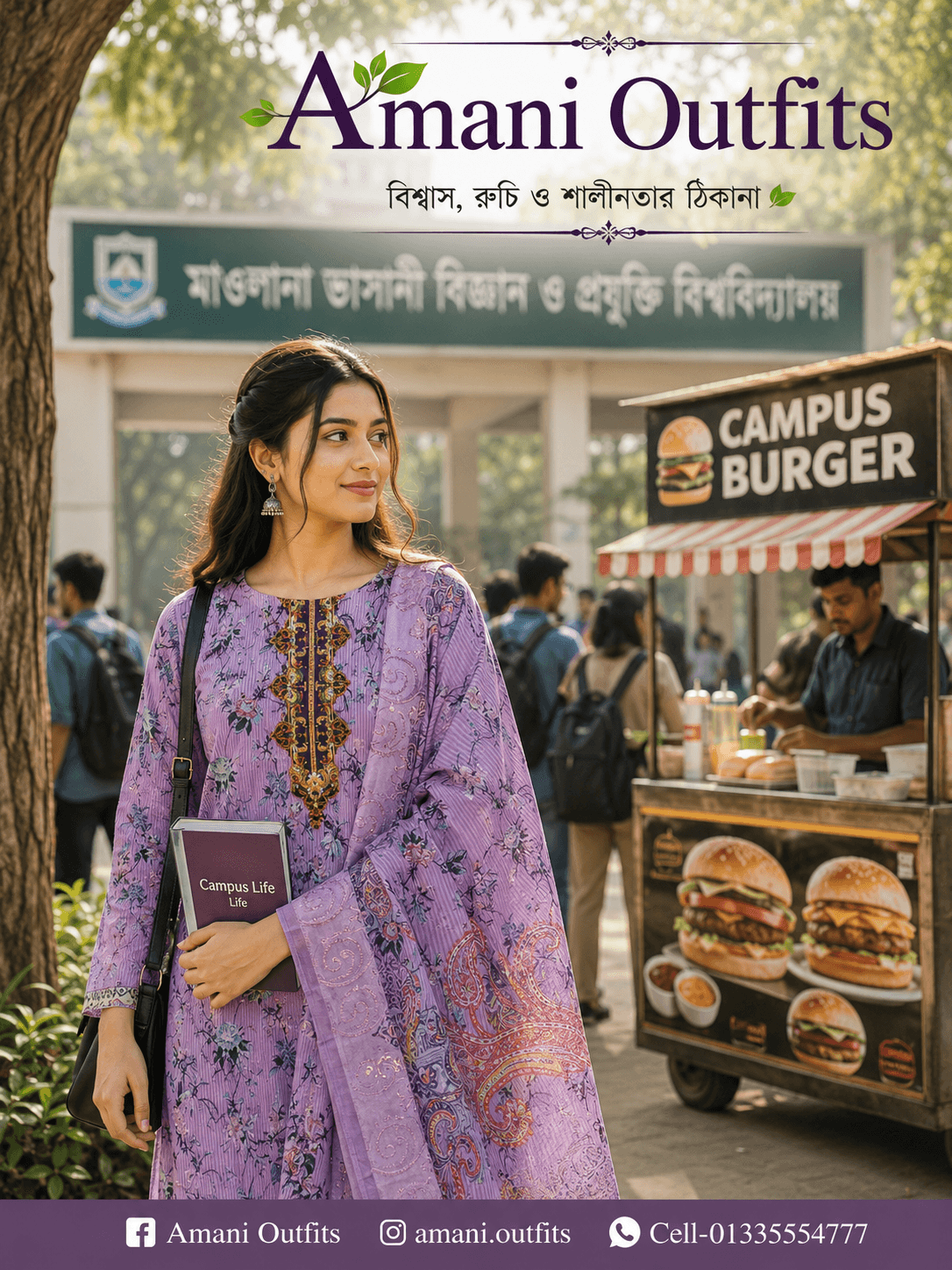 এলিগেন্ট ল্যাভেন্ডার ফ্লোরাল থ্রি-পিস